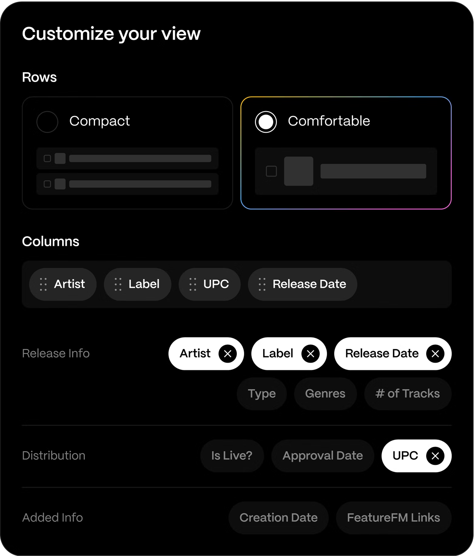 Bulk music catalog controls